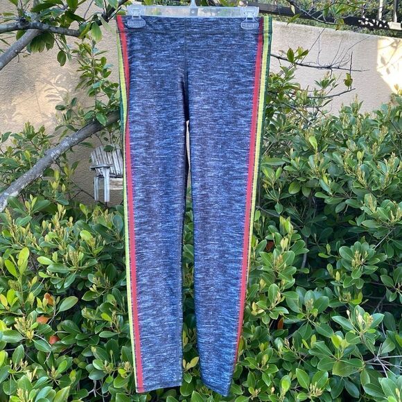 TEREZ Heathered Gray Leggings w/Colorful Side Stripes. Size Medium. EUC! - Picture 1 of 7